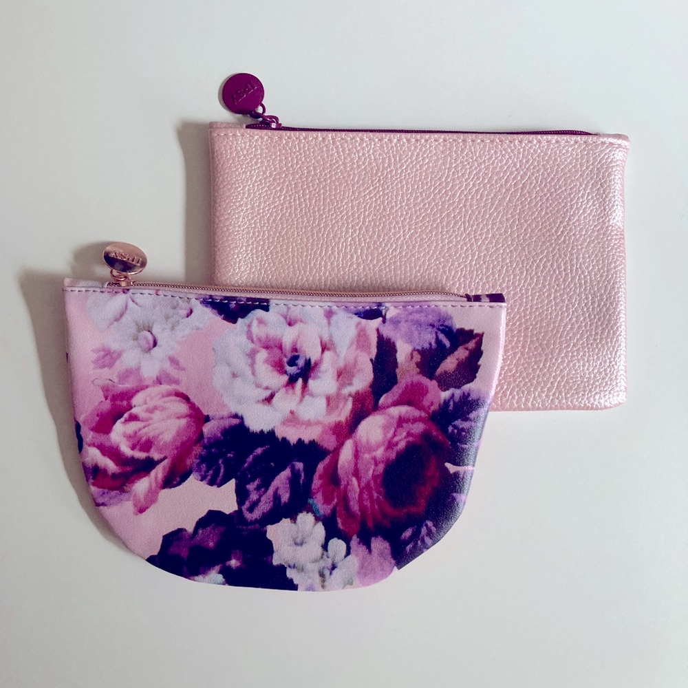 Set of 2 IPSY Spring Floral Makeup Bags, Floral Cosmetic Bag, Pink Pouch